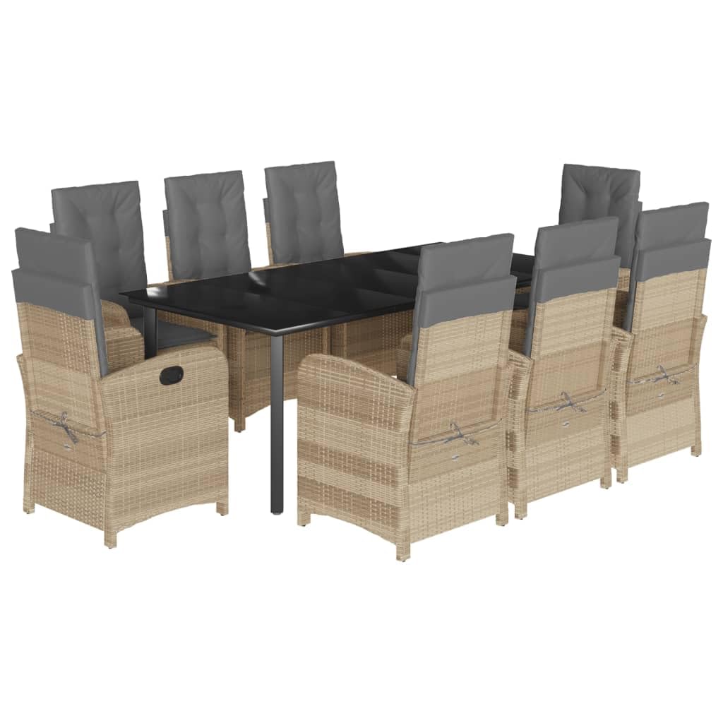 Juego de muebles de jardín de 9 piezas con cojines mezclados de polirratán, mesa con 8 sillas, muebles de balcón, muebles para terraza, jardín, balcón, M