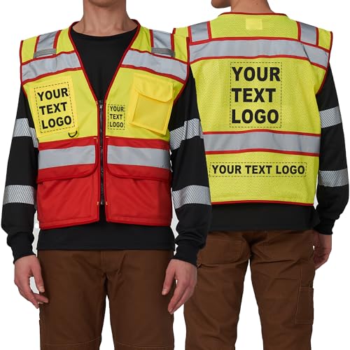 Image of High Vis Reflective Safety Vest for Men Women Zipper Ipad Pockets Mesh Construction Apparel Neon Vest for Work