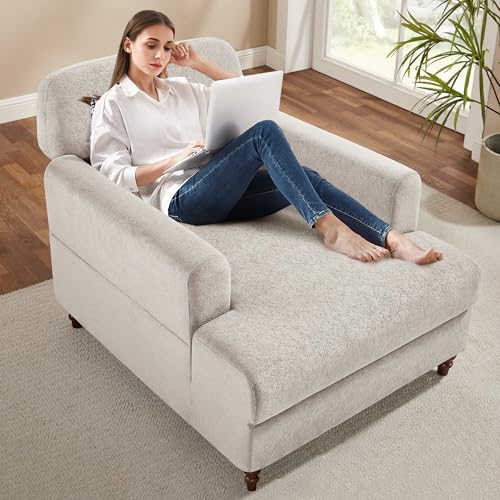 VANOMi Chaise Lounge Chair Indoor with Adjustable Backrest, Oversized Accent Chair Deep Seat Reading Armchair, Upholstered Comfy Cloud Fluffy Chaise Sofa Recliner, for Living Room, Movie, Bedroom