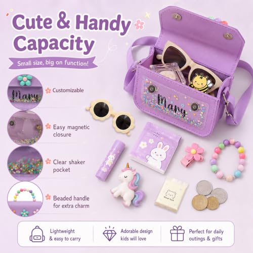 Image of Personalized Toddler Purse for Girls Custom Name Beading Crossbody Wallet