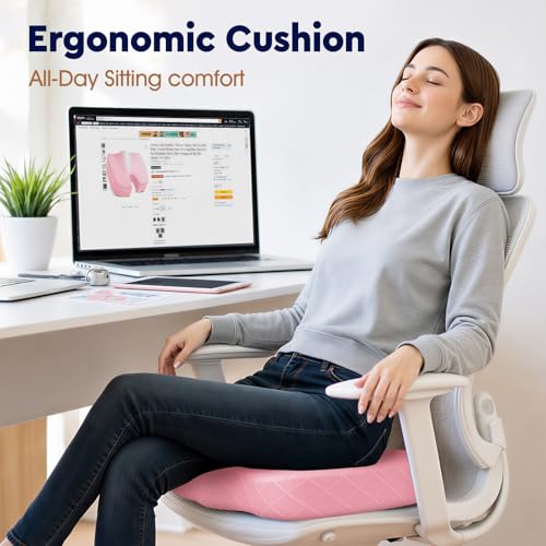 Image of TushGuard Seat Cushion - for Office Chair, Car Seat, Airplane, Bleacher - Sciatica & Coccyx Pain Relief Desk Chair Cushion for Long Sitting Office Workers, Car Drivers(Pink, XXX-Large)