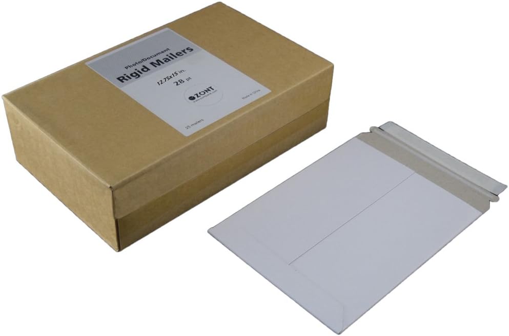 Extra Rigid Mailers Photo Document Mailers Stay Flat Mailers, 28PT, Box of 25 (12.75 x 15 Inches)