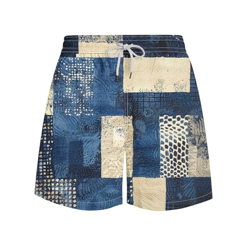 Mens Shorts Summer Casual Beach Shorts Lightweight Elastic Waist Drawstring Board Shorts Patch Plaid Print Swim Shorts3