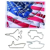 Military Vehicle Cookie Cutter 4 Pc Set – Military Truck, Tank, Aircraft Carrier, Fighter Jet Cookie