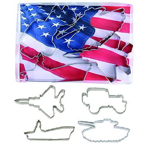 Military Vehicle Cookie Cutter 4 Pc Set – Military Truck, Tank, Aircraft Carrier, Fighter Jet Cookie Cutters Hand Made In The Usa From Tin Plated Steel #TOP18