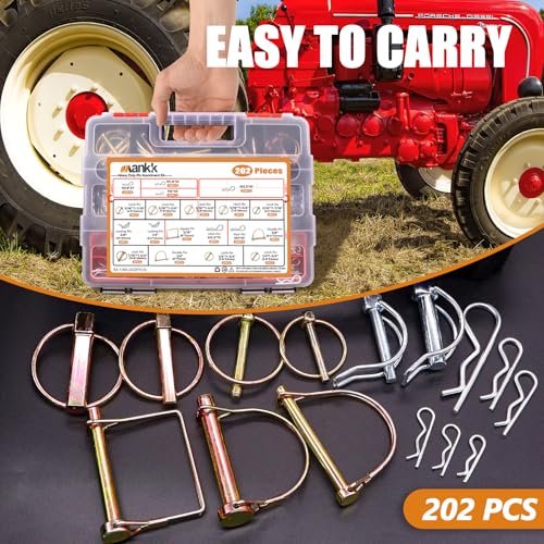 Image of Mankk 202PCS Heavy Duty Hitch Pin Clip Assortment Kit - Tractor, Linch, PTO, R Clip, Hair Pins for Farm Tractors, Trailers, Trucks, Attachments, Lawn Mowers