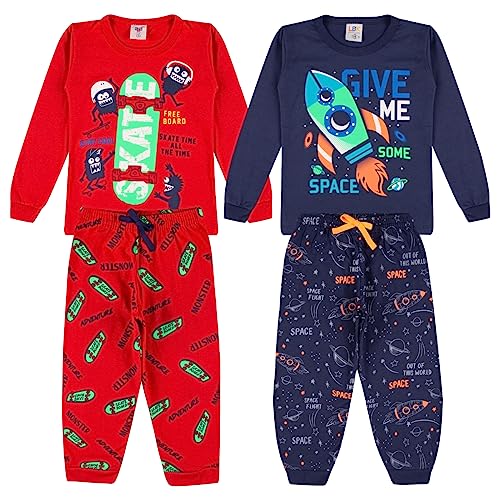 Kit 2 Pijama Comprido Infantil Menino Roupa Bebe Algodão - Tamanho 1 ao 10 (4)