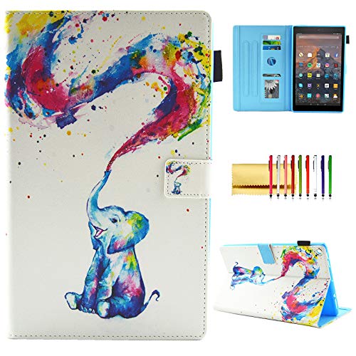 Case for Amazon Fire HD 10 (9th/7th Generation, 2019/2017), Techcircle Multi-Angle Viewing Stand Cute Pattern Slim Folding Leather Protective Cover with Card Slots, Smart Sleep/Wake, Colorful Elephant Case for Amazon Fire HD 10 (9th/7th Generation, 2019/2017), Techcircle Multi-Angle Viewing Stand Cute Pattern Slim Folding Leather Protective Cover with Card Slots, Smart Sleep/Wake, Colorful Elephant