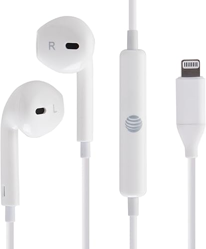 Miniatura 1 de AT&T Auriculares con cable Lightning con micrófono integrado y controles de música en línea para iPhone y iPad de Apple (47 pulgadas, blanco)
