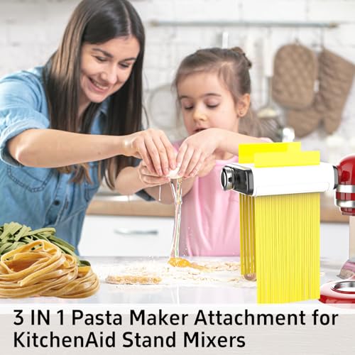 Image of Pasta Maker Attachment for All Kitchenaid Mixers, Noodle Maker Kitchen Aid Mixer Accessories 3 In 1 Including Dough Roller Spaghetti Fettuccine Cutter - Homemade Fresh Pasta Easily!