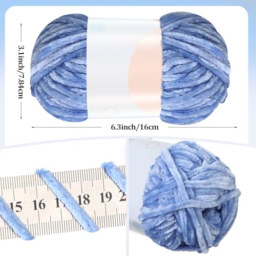 Image of Xinnun 12 Skeins 1116 Yards Chenille Velvet Soft Thick Plush Yarn Bulk for Crocheting Knitting Blanket DIY Weaving Craft, 6mm, 3.5 Oz /Skein(Blue Series)