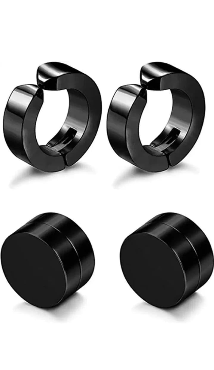 Magnetic Stud Earrings, 8 mm, Stainless Steel, Black, Set of 2 Pairs