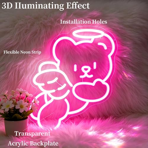 Image of Bear Angel Neon Sign Led Neon Lights Neon Signs for Wall Decor Light Up Sign for Birthday Party Club Gift