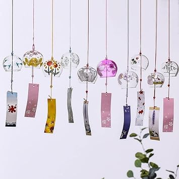 Glass Wind Chimes, Handmade Wind Chimes, Set of 4, 6, 10, Enjoy Cool Summer Wind Poem, Stylish, Interior, Souvenir, Gift, Decoration