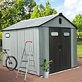 SHPAI 8X12FT Outdoor Resin Storage Shed, Waterproof Plastic Garden Shed with Lockable Door, Windows & Vents, Outside Tool Storage Shed for Patio Furniture, Lawn Mower, Bike