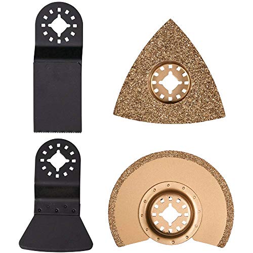 Original Einhell Fliesen-Set 4-tlg. (passend für alle Einhell Multifunktionswerkzeuge, BIM Tauchsägeblatt, HM-Raspel, HM-Segmentsägeblatt, Schaber)