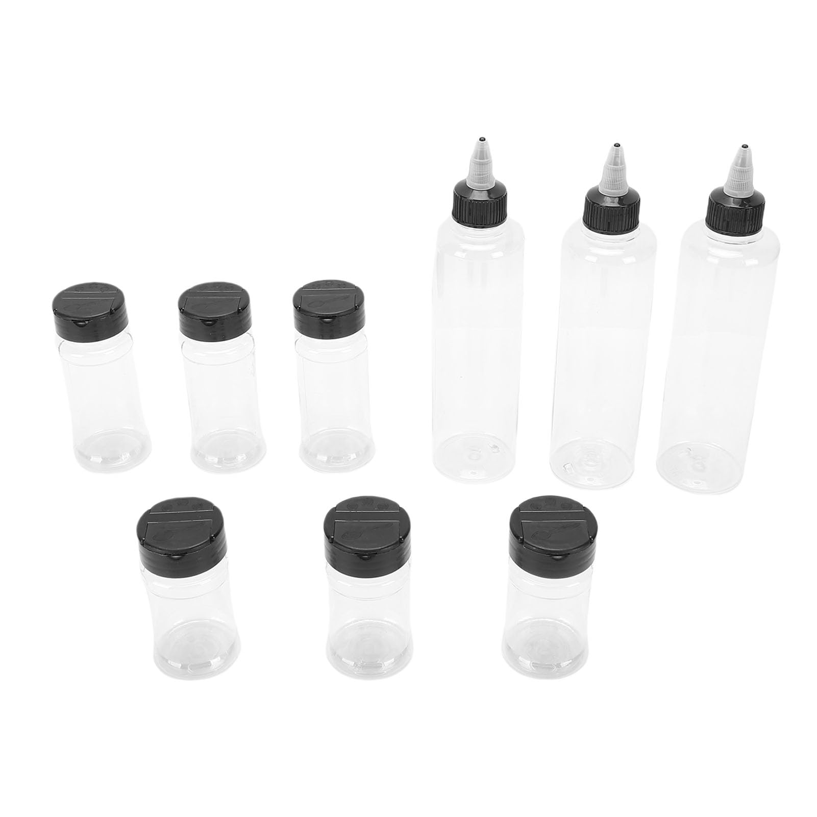 Zestaw Pojemników na Przyprawy, 100 Ml 150 Ml 300 Ml PET Przenośne Shakery do Przypraw Butelki na Płyny z torbą do Przechowywania z Pianki EVA, do Biwakowania na Zewnątrz, Lejek