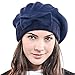 Lady French Beret Wool Beret Chic Beanie Winter Hat, Bow Navy, Size Medium