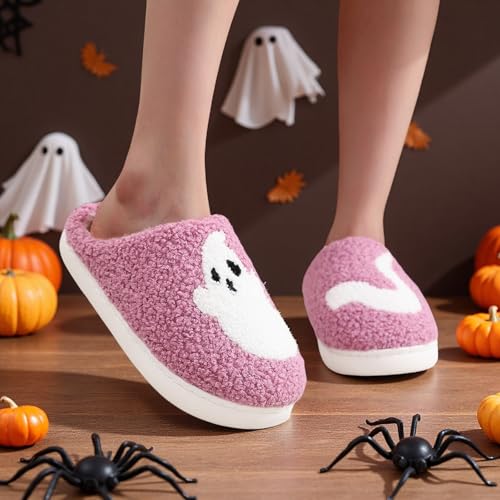 Cathalem Halloween Slippers for Women Men Retro Memory Foam Plush Fluffy Warm Ghost Fuzzy Slippers Holiday Slip-on Indoor Outdoor House Shoes2