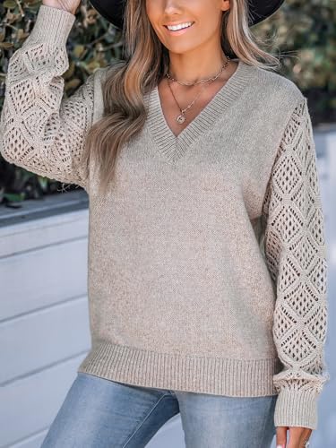 CUPSHE Womens Sweaters V Neck Long Sleeve Lightweight Soft Crochet Casual Pullover Sweater Tops4