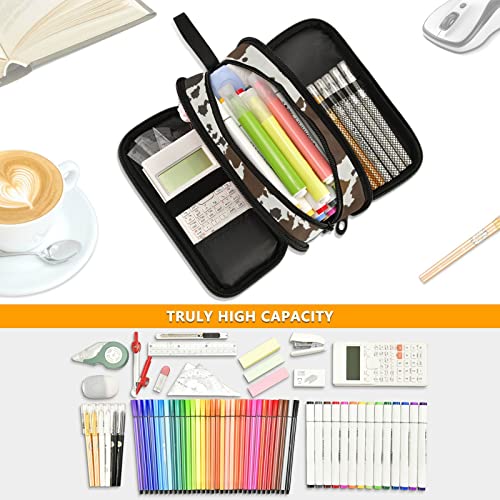 Image of Fisyme Cow Print Brown Pencil Case Large Capacity Pen Box Makeup Pouch Holder Organizer Stationery Bag for School Office College Traval Adult