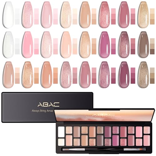 ABAC Solid Jelly Gel Nail Polish Set Hema Free Sheer 24 Colors w/Dual Brush - Nude Pink Shades Non-Toxic & Transparent Long-Lasting Soak-Off Gel Kit for Home & Salon Use-Spring/Summer Nails