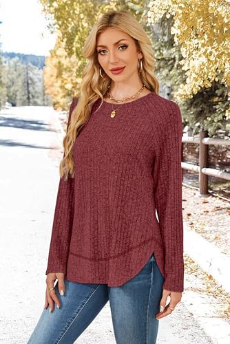 Image of WIHOLL Long Sleeve Shirts for Women Fall Sweaters Lightweight Trendy Tops
