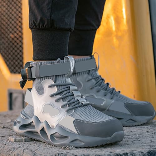 Work Sneakers for Men Fashion Lace Up High Top Sneakers Adjustable Buckle Running Shoes Non Slip Breathable Lightweight Athletic Shoes3