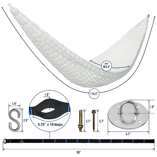 Tranquillo 550Lb Capacity Portable Double Hammock Durable Woven Hammock With Versatile Hammock Hanging Kit Strap & Ceiling Mount, Inhouse Patio, White #TOP1