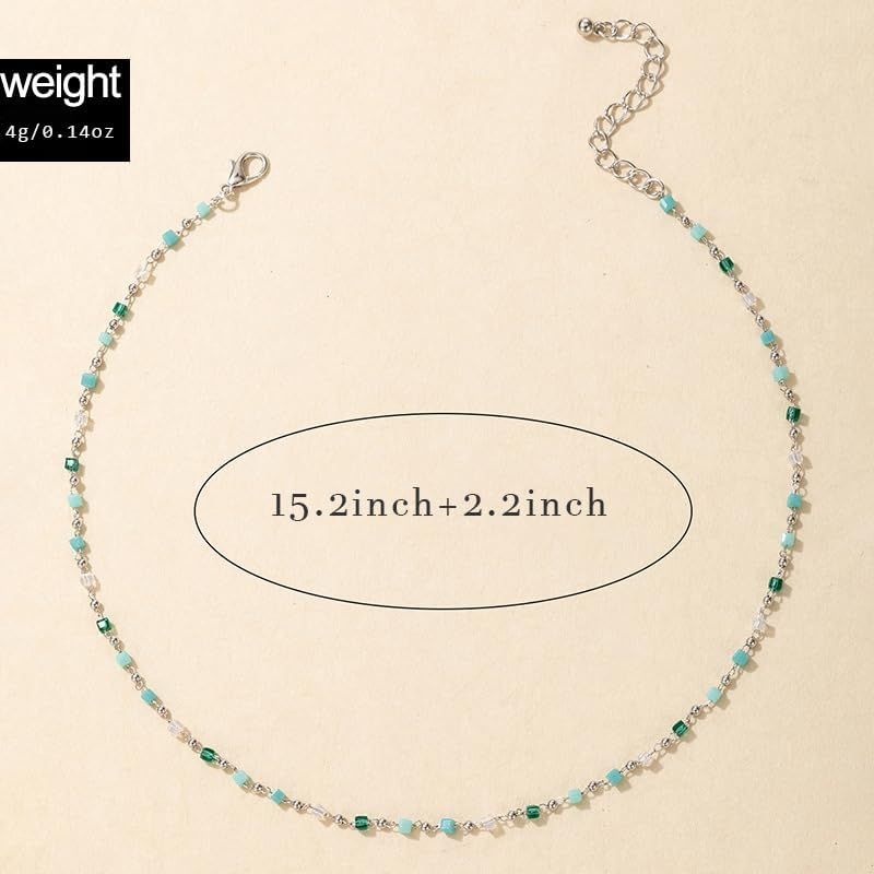 CSIYANJRY99 Colorful Beaded Choker Necklaces for Women Cute Aesthetic Summer Beach Necklace Boho Beachy Green Beads Choker Summer Womens Sandal Accessories - Image 7