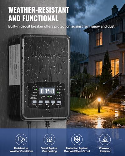 Image of 400W Low Voltage Landscape Transformer, Weatherproof Outdoor Low Voltage Transformer, 120V AC to 12 /14V AC Landscape Lighting Transformer with Timer and Photocell Sensor, ETL Listed D13LT06N1