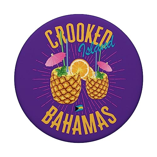 Crooked Island Bahamas Flag Cruise Vacation Bahamian PopSockets Swappable PopGrip, Black - Image 3