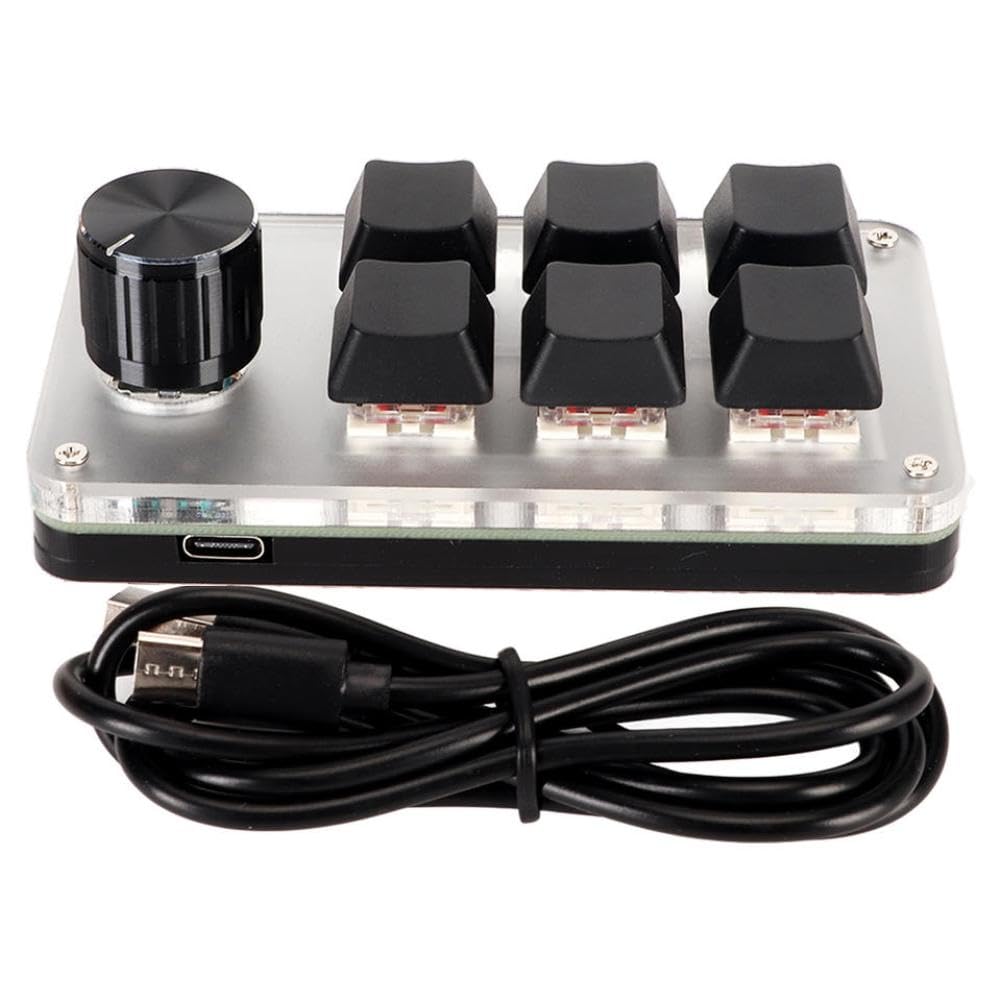 DorkTees Macro Keyboard Red Switch Plug and Play Ergonomic Customized Knobs USB Keypad Compatible with Desktop PC(6 Keys 1 Knob)