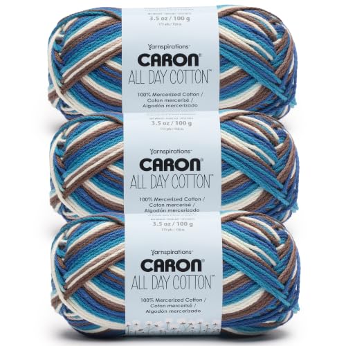Image of Caron All Day Cotton Prints Yarn for Crocheting, Lazy River, 3-Pack