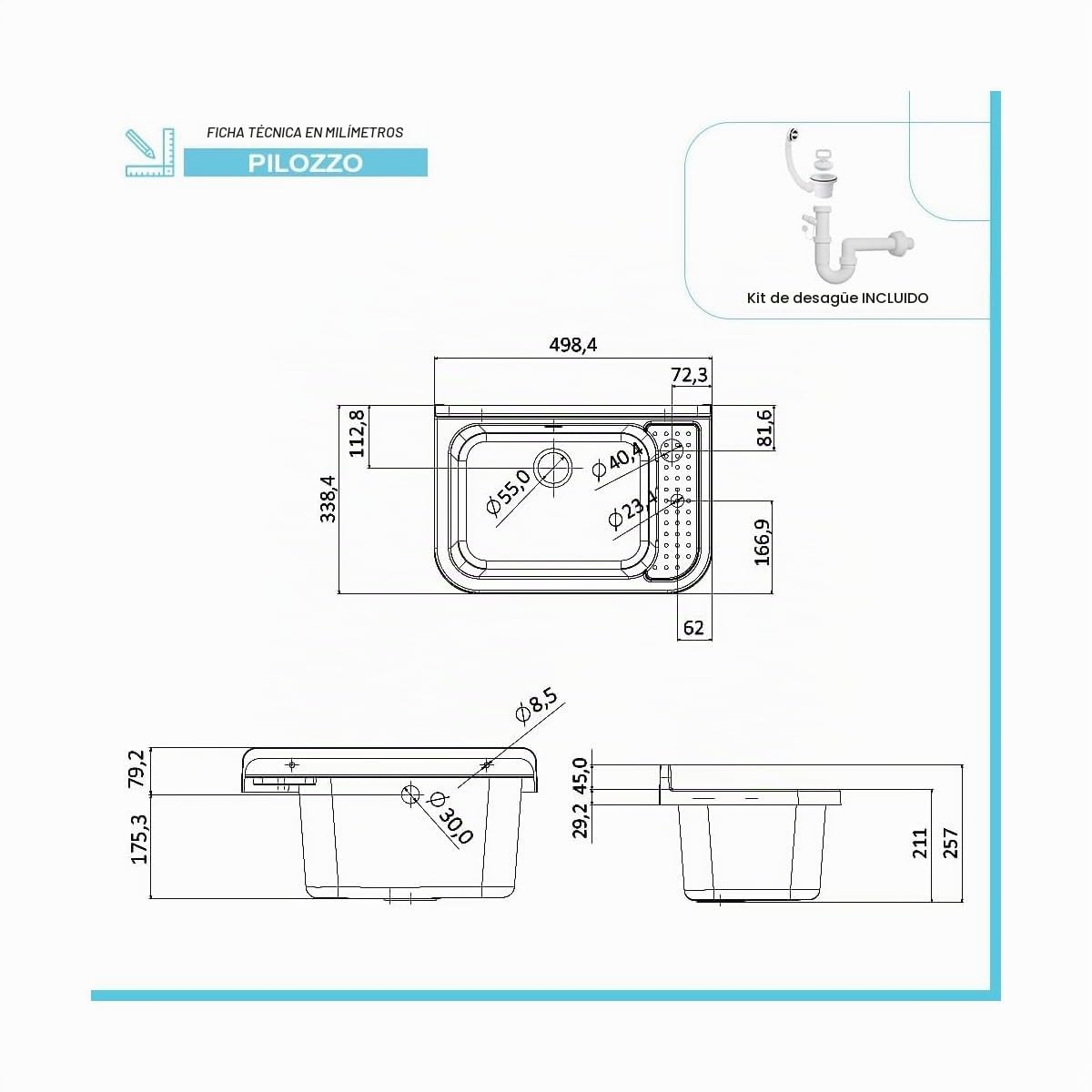 INTEC - Lavabo de pared de resina blanca 50 x 32 cm Lavabo colgante antigolpes - Fregadero de lavado de manos para cuarto de baño, WC y garaje