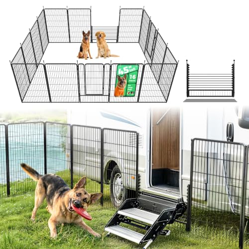 Image of FXW Rollick Dog Playpen with RV Step Grid for RV Camping, 45 inch H, 16 Panels