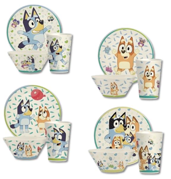 Catálogo para Comprar On-line Vajillas infantiles Top 10. 45 Funkids Juego de Vajilla Bluey, 12 Piezas, Multicolor, Bambú, para 4 Personas, 25.5 cm