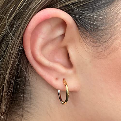 Italian 14k Yellow & White Gold Polished Small Thin Hollow Hoop Earrings2