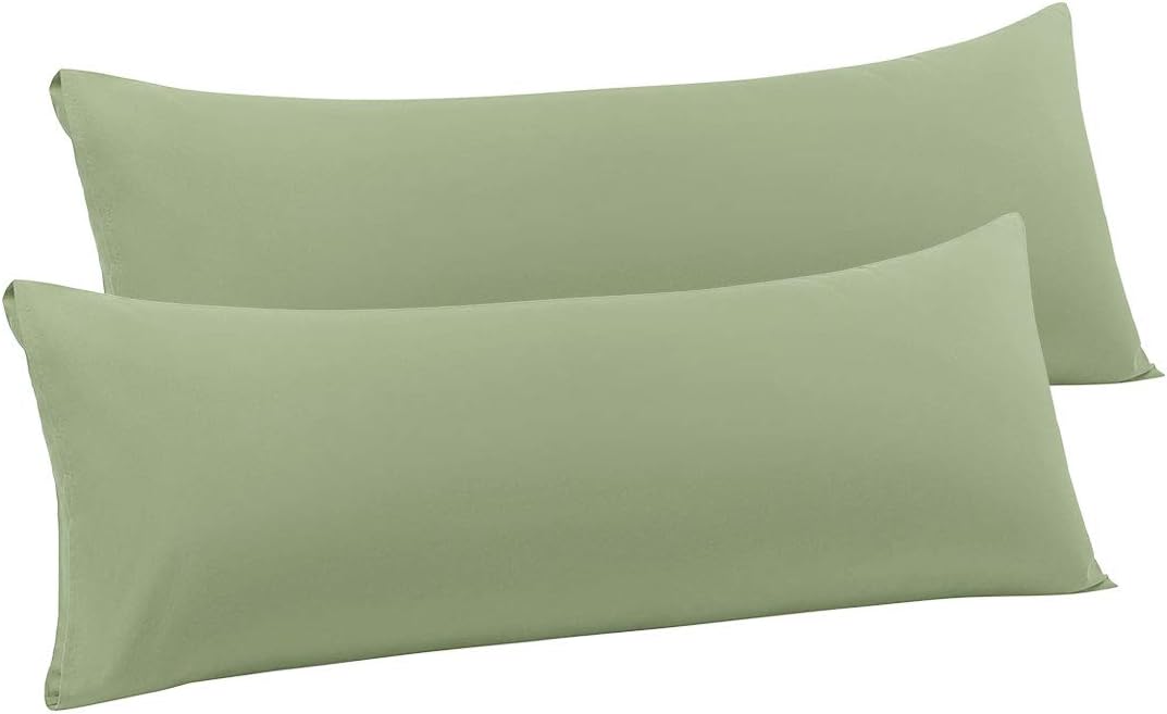 PiccoCasa 2 Packs Body Pillow Case, 110 GSM Brushed Microfiber Pillowcases Envelope Closure, Soft Full Body Pillow Covers for Long Pillows Body(20"x72") Sage