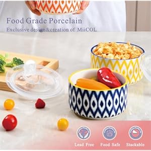 Miicol Ceramic Bowls with Lids Set of 4, Food Storage Containers 23oz, Porcelain Serving Bowls 5 Inch, Colorful Mixing Bowl, Kitchen Bowl for Meal Prep, Picnic, Lunch Miicol Ceramic Bowls with Lids Set of 4 Food Storage Containers 23oz Porcelain Serving Bowls 5 Inch Colorful Mixing Bowl Kitchen Bowl for Meal Prep Picnic Lunch