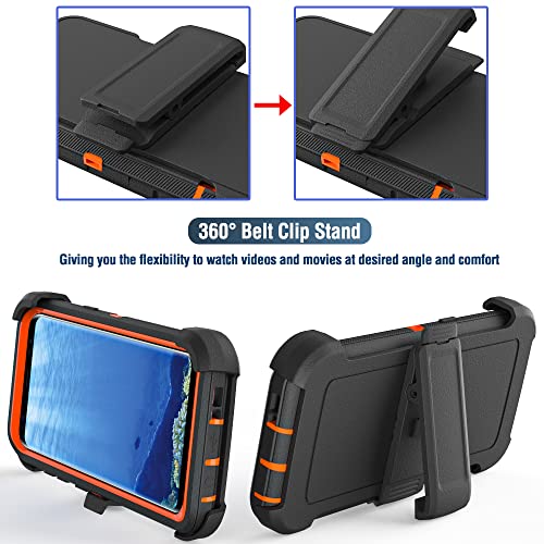 Image of Case for Galaxy S8 with Clip, Heavy-Duty Tough Rugged Shockproof Drop Protective Cover Cases for Samsung Galaxy S8, Black+Orange