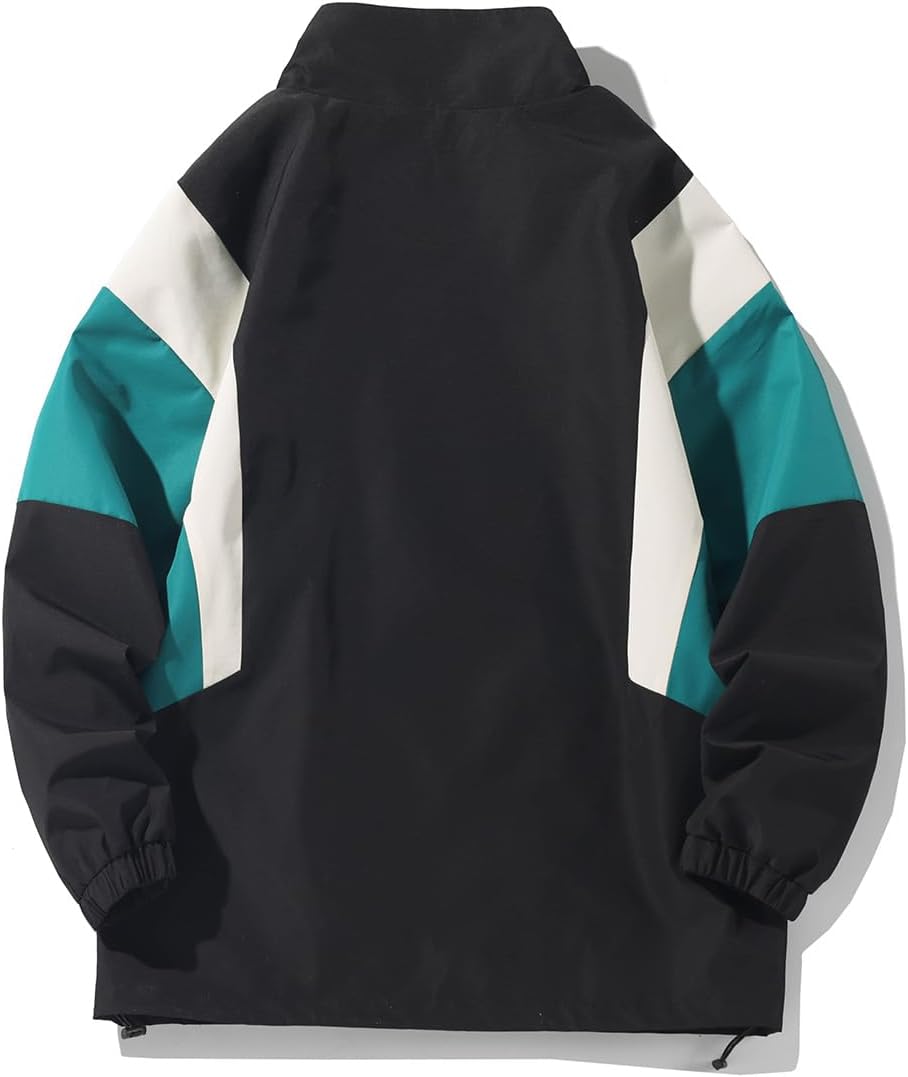 GURUNVANI Patchwork Jacket Mens Full Zip Windbreaker Vintage Varsity Jacket