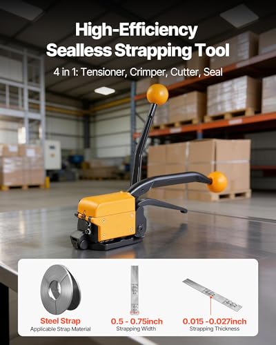 Image of VEVOR Banding Strapping Kit, Heavy Duty A3 Steel Banding Sealer Tool with Adjustable Width, Manual Metal Pallet Packaging Strapping Kit for Warehouse, Transportation, Industrial Bundling, Home Use