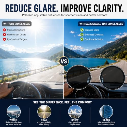 Image of Glaceon 1-9 Gears Adjustable Tint Sunglasses, Rounded Polarized Glasses with ND Filter Lenses, Polarized Sunglasses for Men, Lightweight Sun Glasses with UV Protection for Driving Fishing