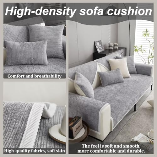 Sofa Überzug, Couch Überzug L Form 1/2/3/4 Sitzer, Sofa Cover Sofabezug Ecksofa Rutschfeste Sofaschoner, Sofadecken für Sitzfläche, Universelle Sofa Überwurf,Hellgrau,45 x 45 cm Kopfkissenbezug