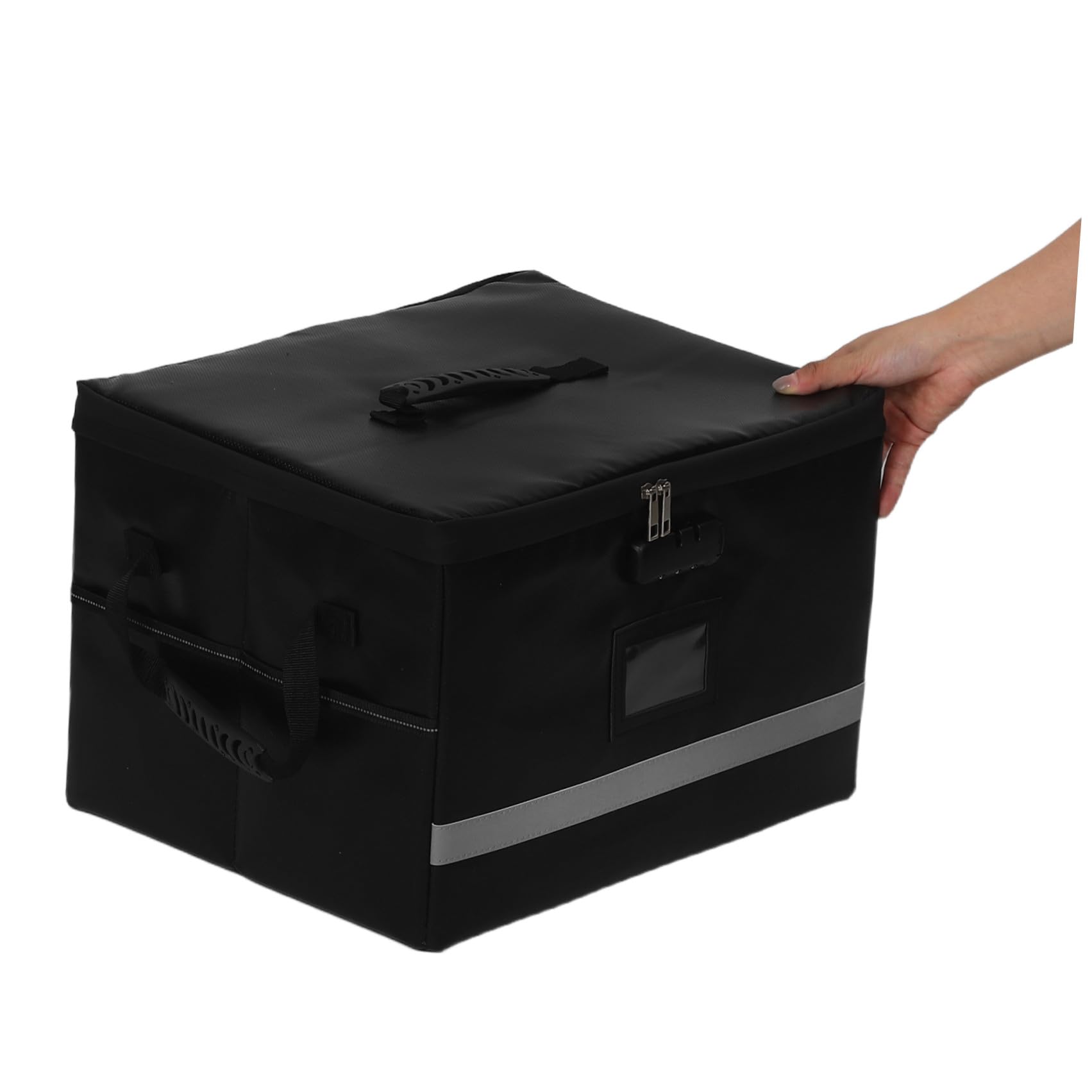 Luxshiny Aufbewahrungsbox mit Schloss Griff Reißverschluss und Deckel Schwarze Faltbare aus Polyester und Kunststoff zur Platzsparenden Ablage von Akten und Büromaterial für Schule und