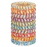 JessLab Spiral Hair Ties for Ladies, 10-Pack Elastic Cute Plastic Coil Bands, No-Damage Accessory for Women and Children with Thick or Thinning Hair, Silkscreen Floral Print