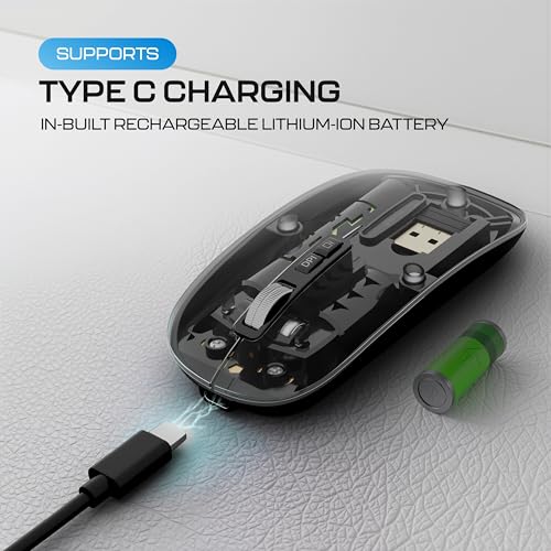 Image of Geonix Crystal Optical Wireless Transparent Mouse, 2.4GHz with USB Nano Receiver, 4 DPI Modes, High Precision Optical Tracking, 10m Working Distance with RGB Light (Black)