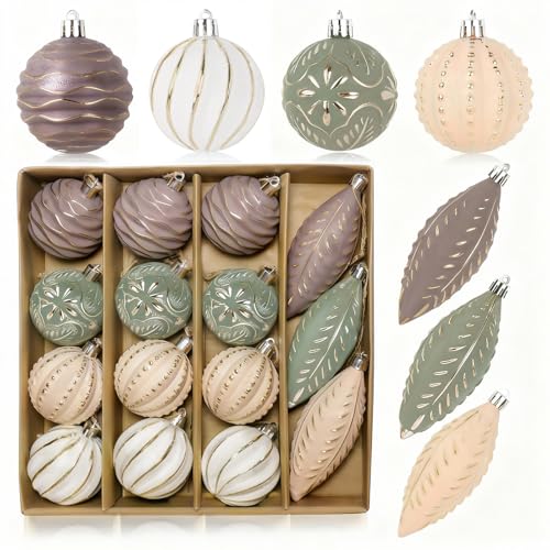 Sunshine Decor Vintage Christmas Ball Ornaments Set, 3.15" Shatterproof Rustic
