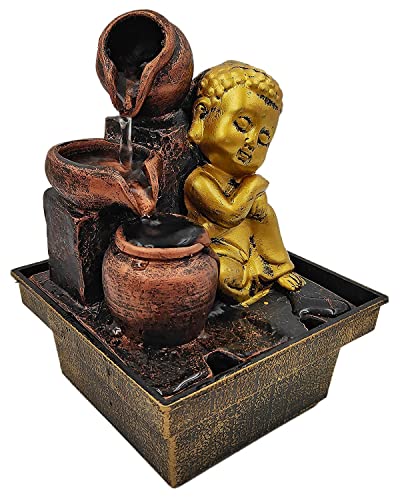 Image of GTC Beautiful Lord Buddha Mini Waterfall Fountain Show with Electric Water Pump for Home Decoration for Diwali Birthday Anniversary showpiece for Drawing Room Living Room (Brown, 1718), Resin